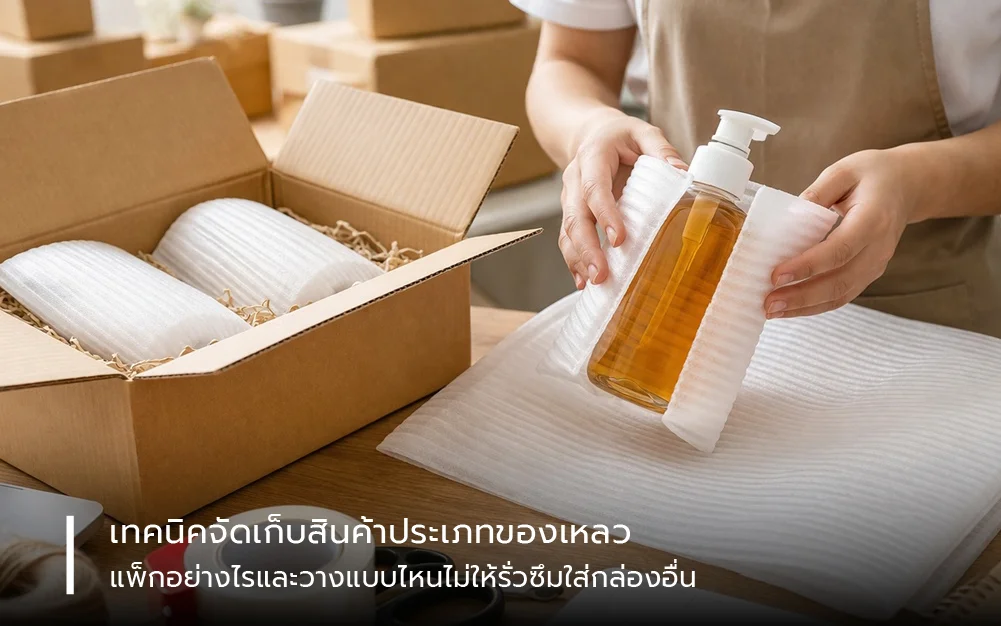 เทคนิคจัดเก็บสินค้าประเภท “ของเหลว” แพ็กอย่างไรและวางแบบไหนไม่ให้รั่วซึมใส่กล่องอื่น